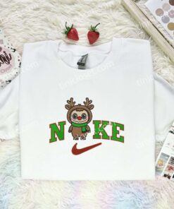 Labubu Reindeer Embroidered Shirt, Art Toy Embroidered Hoodie, Christmas Embroidered T Shirt (2)