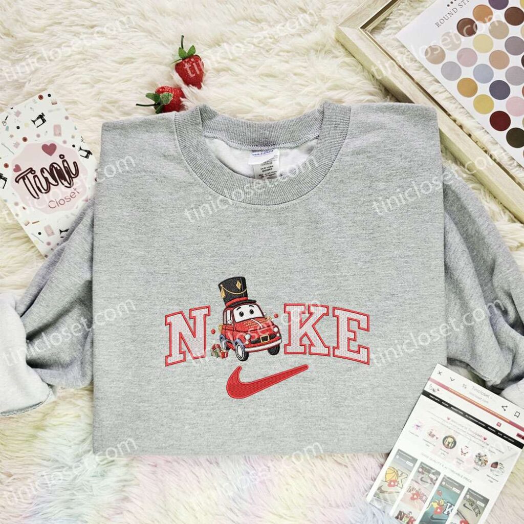 Pixar Cars Xmas Embroidered Shirt, Cartoon Embroidered Hoodie, Christmas Embroidered T-Shirt