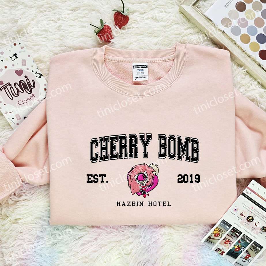 Cherry Bomb Hazbin Hotel Embroidered Shirt, Cartoon Embroidered Hoodie, Best Gift Idea