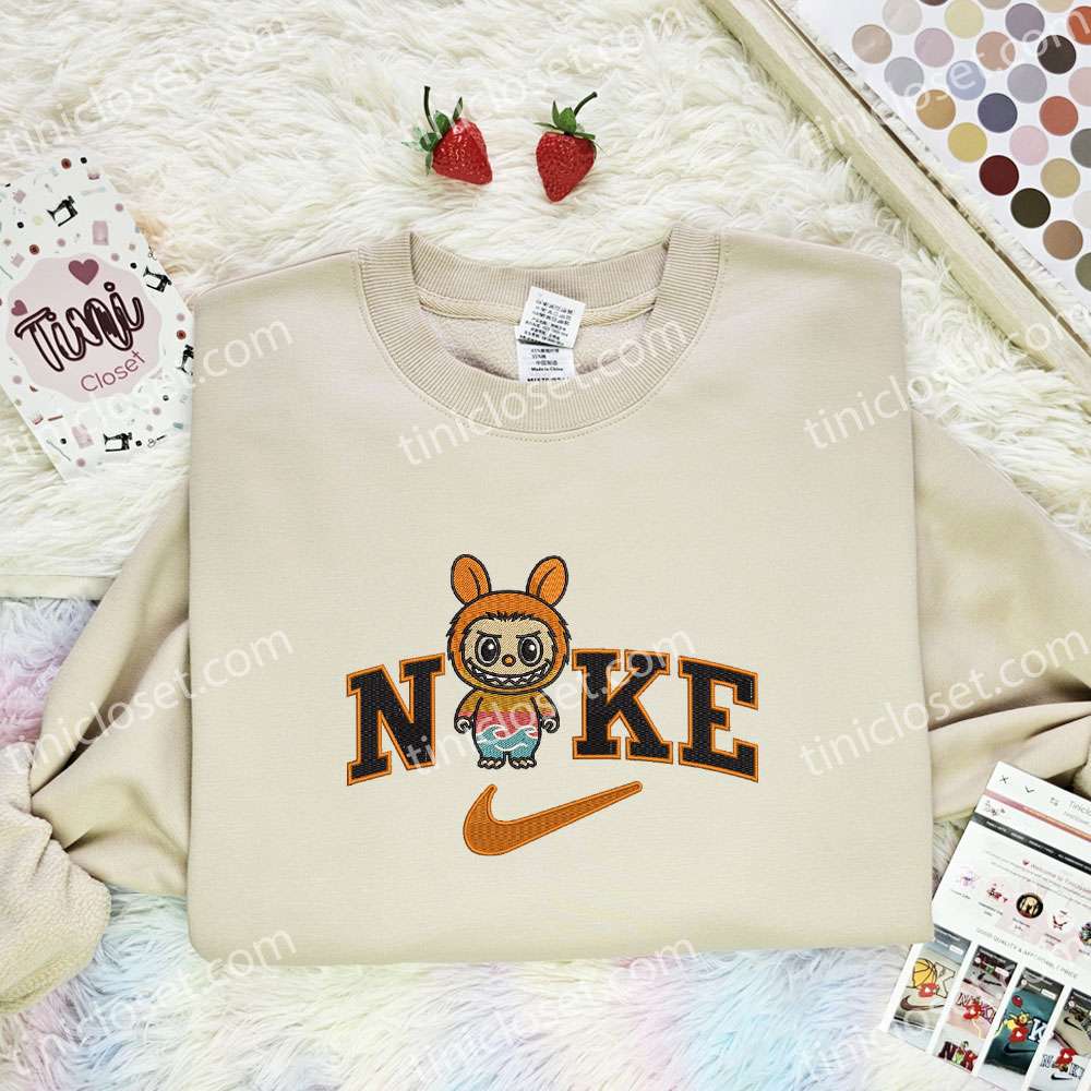 Labubu Sunset Embroidered Shirt, Art Toy Embroidered Hoodie, Halloween Embroidered T-Shirt