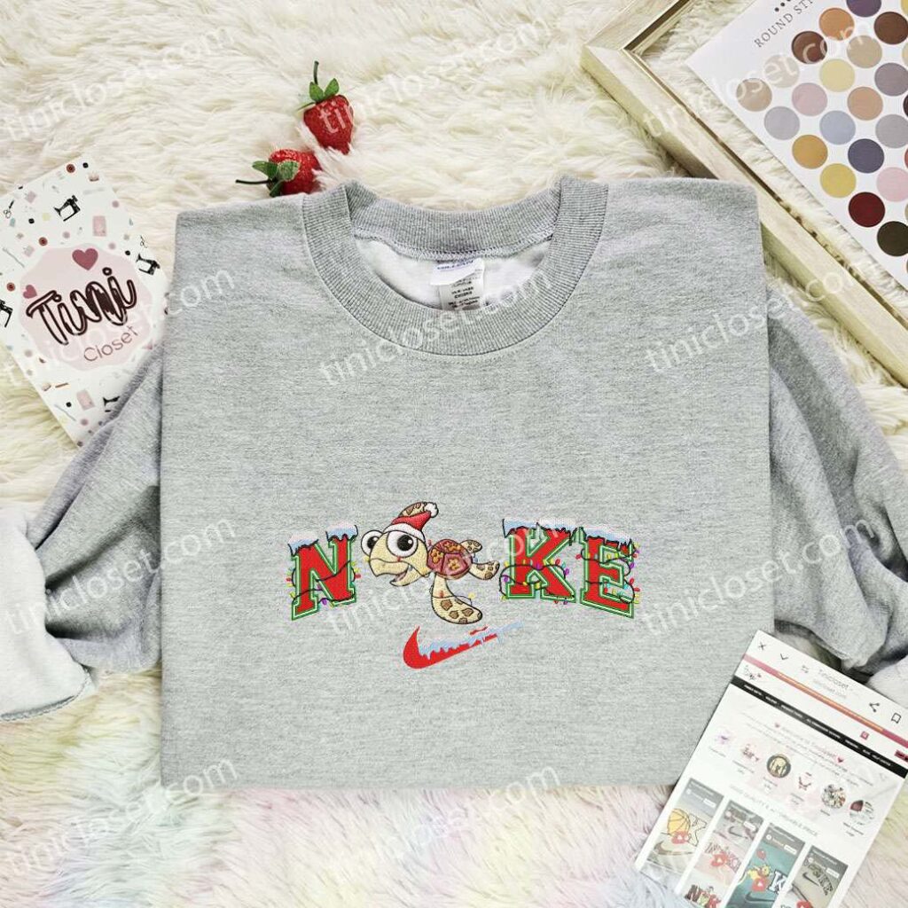 Crush Turtle Xmas Embroidered Shirt, Disney Finding Nemo Characters Embroidered Hoodie, Best Christmas Gift