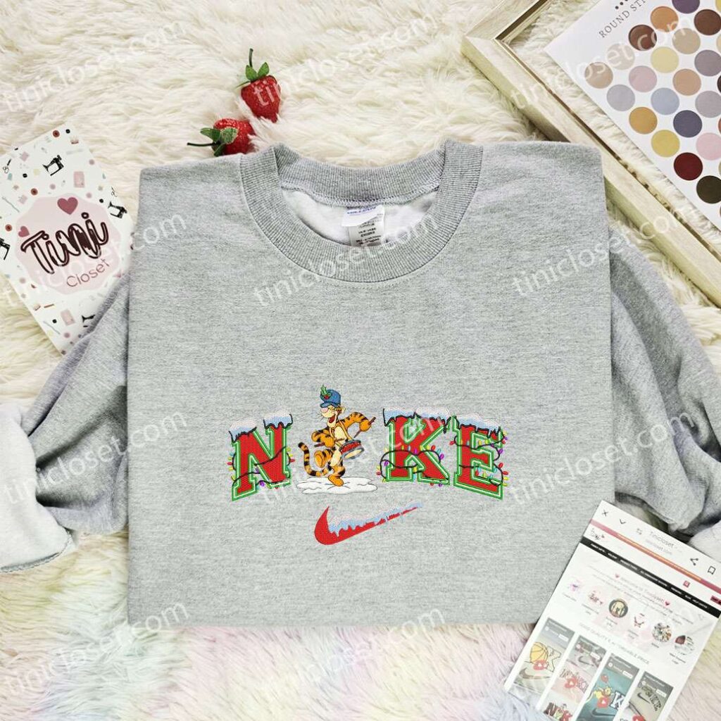 Tigger Xmas Embroidered Shirt, Disney Winnie The Pooh Characters Embroidered Hoodie, Best Christmas Gift