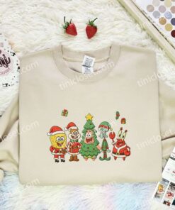 Spongebob Squarepants Xmas Team Embroidered Shirt, Cartoon Embroidered Hoodie, Best Christmas Gift (3)