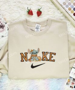 Stitch Pumpkin Spice Embroidered Shirt, Disney Characters Embroidered Hoodie, Halloween Embroidered T Shirt (1)