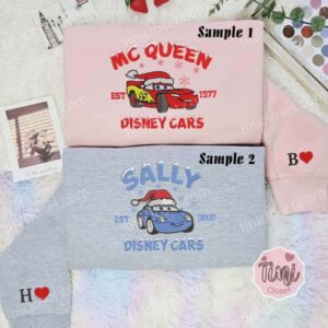 McQueen And Sally Christmas Cars Disney Characters Embroidered Couples Shirts