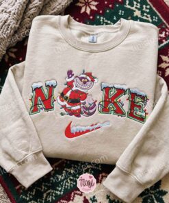 Cheshire Cat Santa Embroidered Shirt, Alice in Wonderland Embroidered Sweatshirt, Disney Characters Embroidered Hoodie, Best Christmas Gift (1)