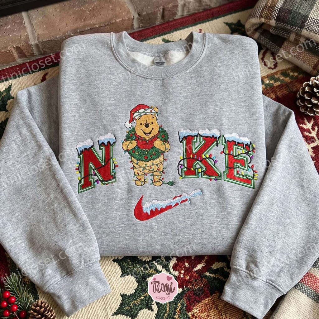 Winnie The Pooh Christmas Embroidered Shirt, Disney Characters Embroidered Hoodie, Best Christmas Gift Winnie The Pooh Christmas Embroidered Shirt, Disney Characters Embroidered Hoodie, Best Christmas Gift