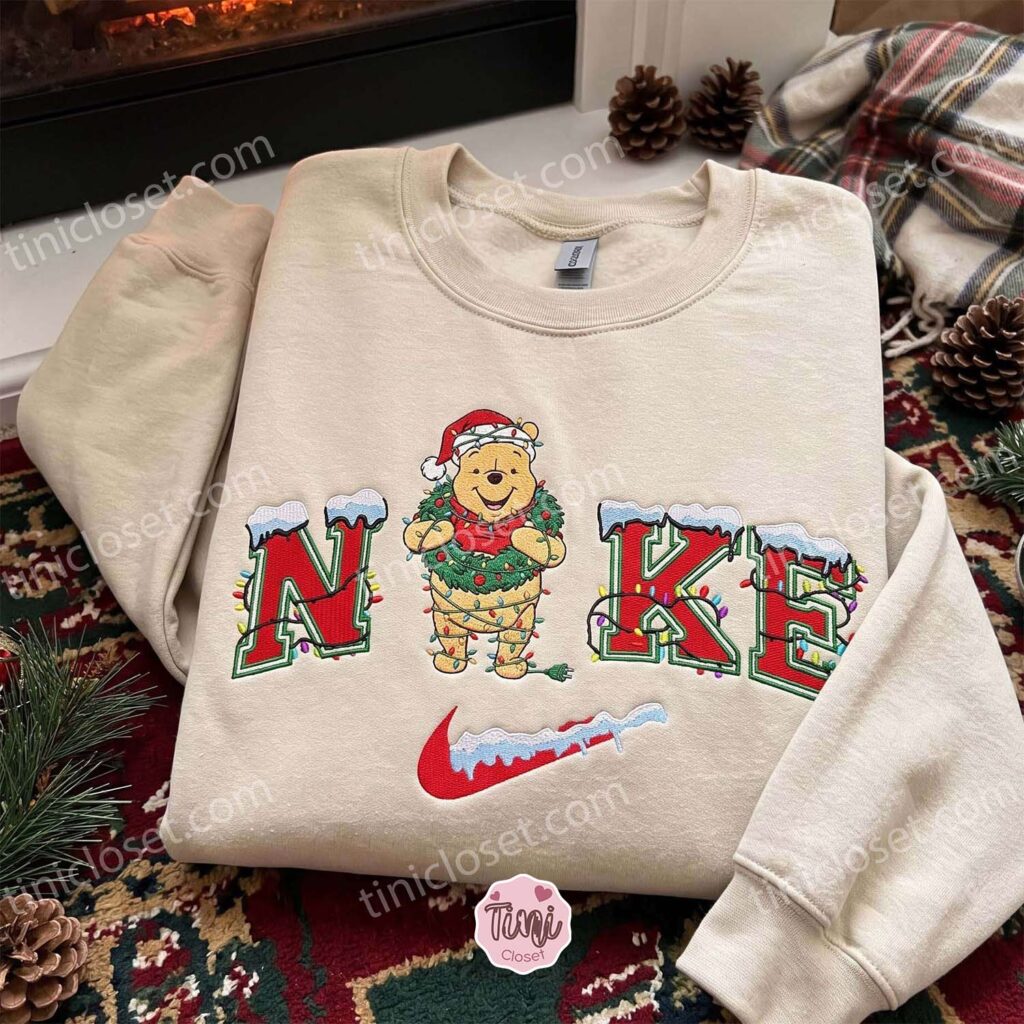 Winnie The Pooh Christmas Embroidered Shirt, Disney Characters Embroidered Hoodie, Best Christmas Gift