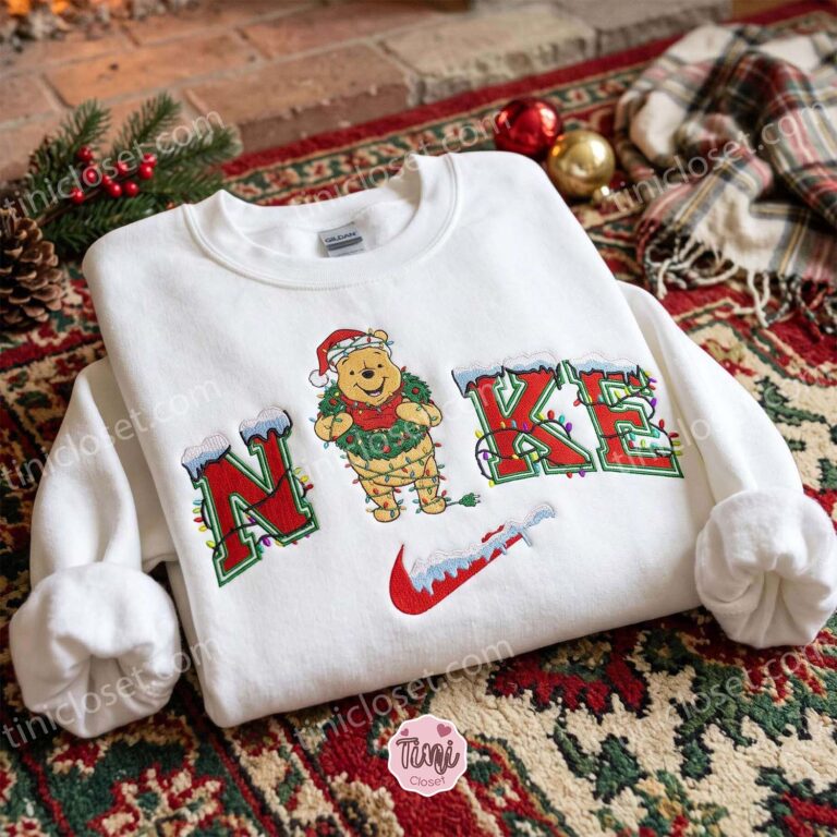 Winnie The Pooh Christmas Embroidered Shirt, Disney Characters Embroidered Hoodie, Best Christmas Gift