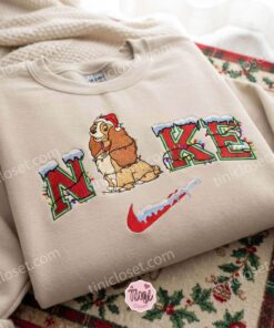 Lady Christmas Embroidered Shirt, Lady And The Tramp Characters Embroidered Hoodie, Disney Characters Embroidered Sweatshirt, Best Christmas Gift (2)