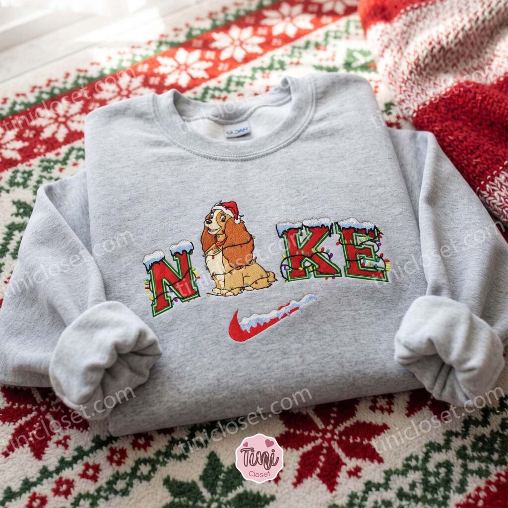 Lady Christmas Embroidered Shirt, Lady And The Tramp Characters Embroidered Hoodie, Disney Characters Embroidered Sweatshirt, Best Christmas Gift