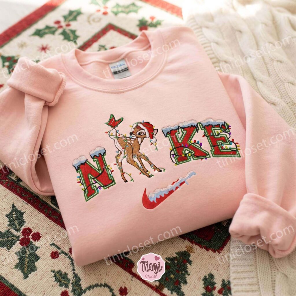 Christmas Bambi Embroidered Shirt, Disney Characters Embroidered Hoodie, Best Christmas Gift