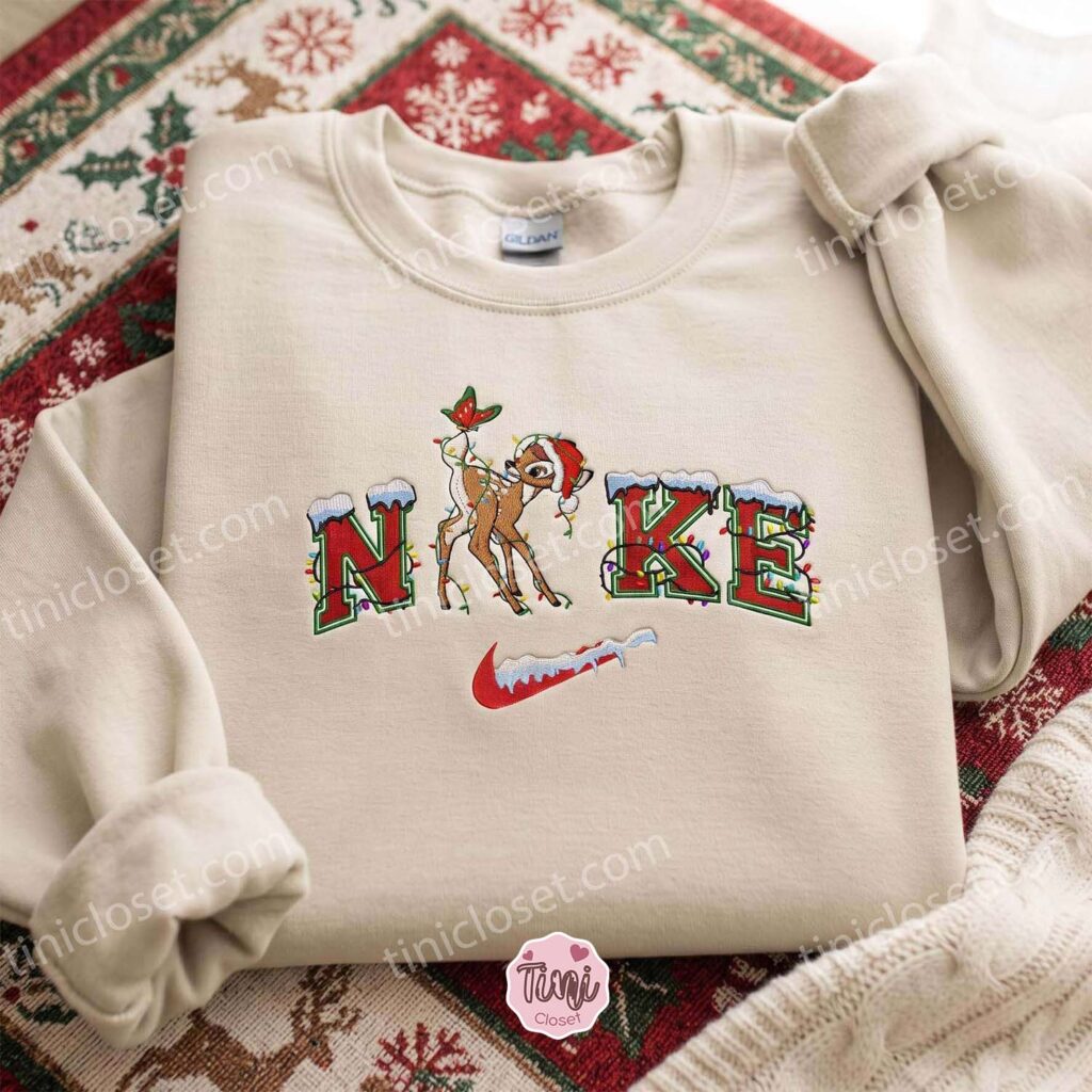 Christmas Bambi Embroidered Shirt, Disney Characters Embroidered Hoodie, Best Christmas Gift