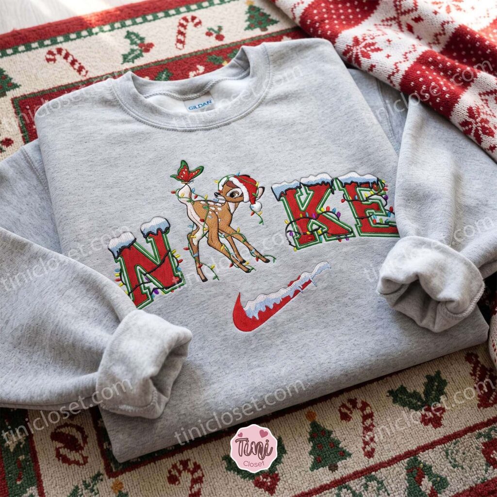 Christmas Bambi Embroidered Shirt, Disney Characters Embroidered Hoodie, Best Christmas Gift