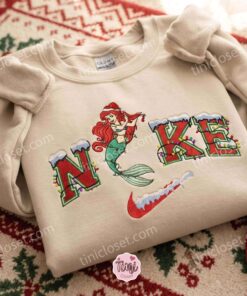 Ariel Christmas Embroidered Shirt, Disney Characters Embroidered Hoodie, Best Christmas Gift (1)