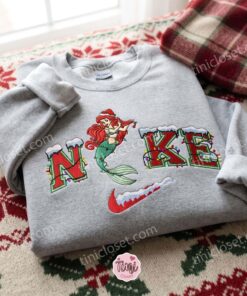 Ariel Christmas Embroidered Shirt, Disney Characters Embroidered Hoodie, Best Christmas Gift (2)