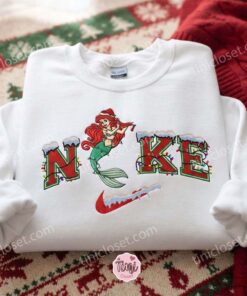 Ariel Christmas Embroidered Shirt, Disney Characters Embroidered Hoodie, Best Christmas Gift (3)