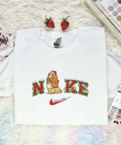 Lady Xmas Embroidered Shirt, Disney Lady And The Tramp Characters Embroidered Hoodie, Best Christmas Gift (1)