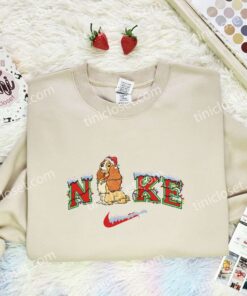 Lady Xmas Embroidered Shirt, Disney Lady And The Tramp Characters Embroidered Hoodie, Best Christmas Gift (2)