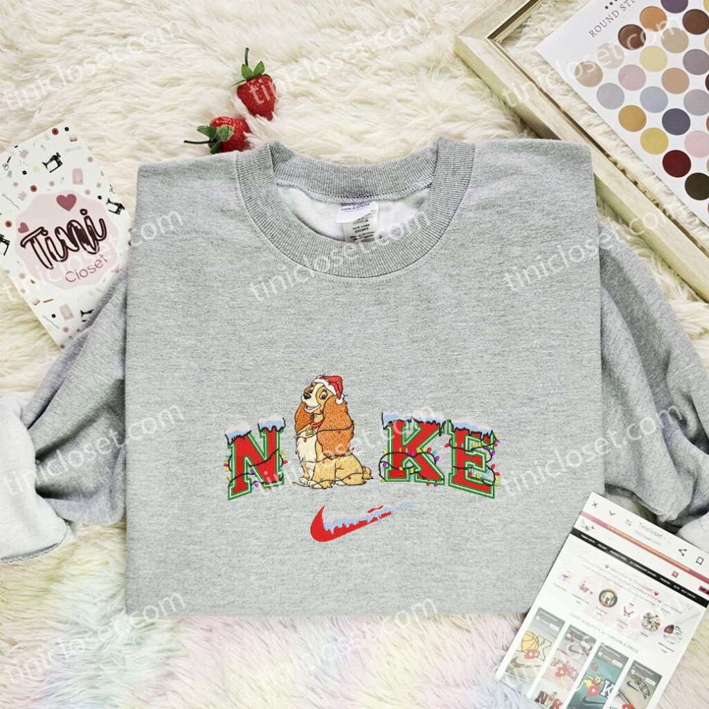 Lady Xmas Embroidered Shirt, Disney Lady And The Tramp Characters Embroidered Hoodie, Best Christmas Gift