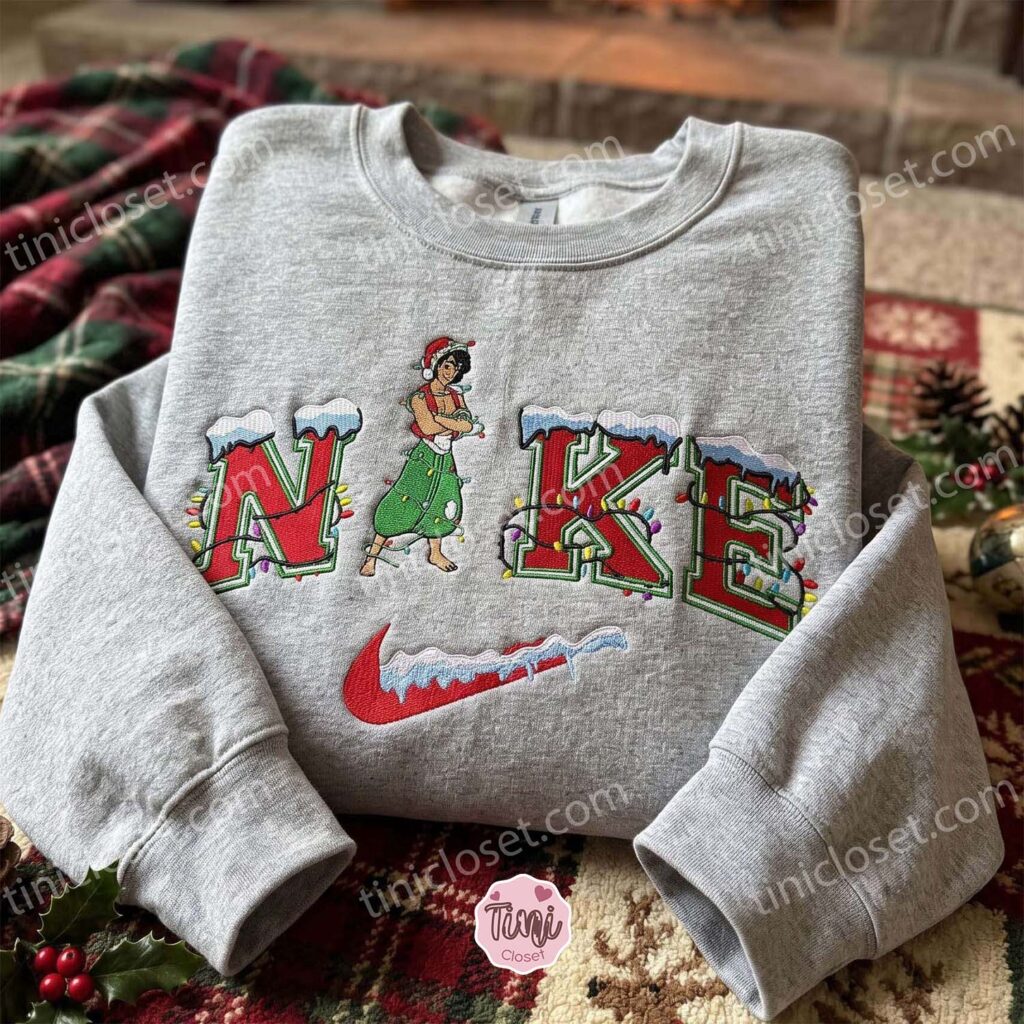 Aladdin Christmas Embroidered Shirt, Disney Characters Embroidered Hoodie, Best Christmas Gift Aladdin Christmas Embroidered Shirt, Disney Characters Embroidered Hoodie, Best Christmas Gift