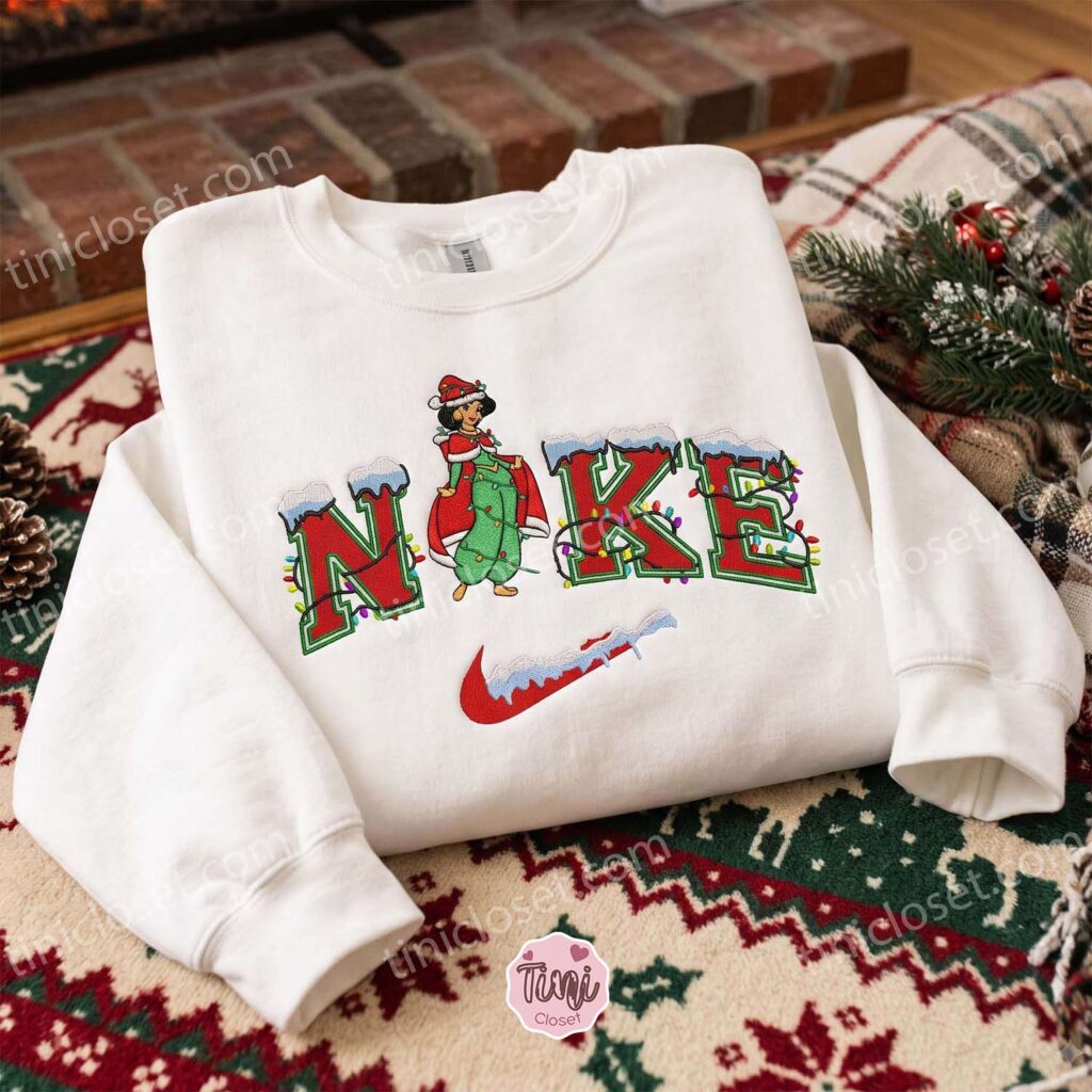 Jasmine Christmas Embroidered Shirt, Disney Characters Embroidered Hoodie, Best Christmas Gift