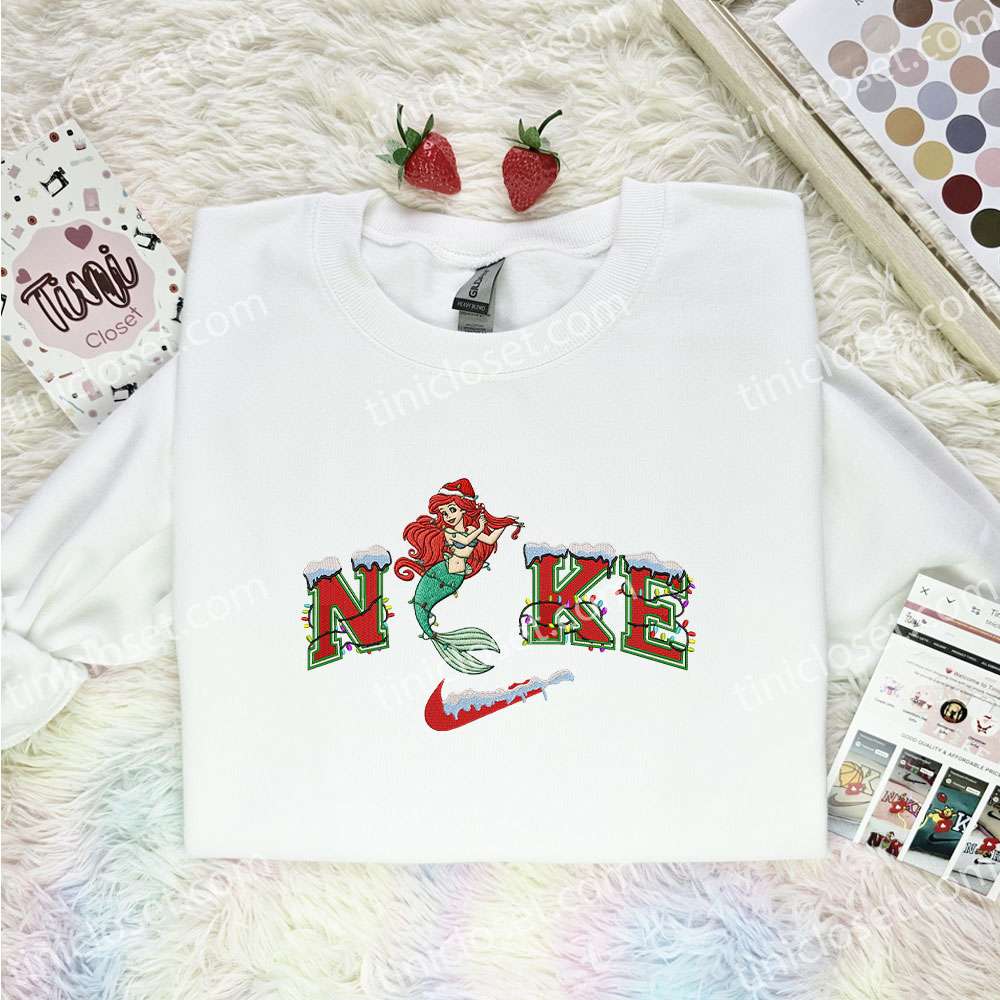Ariel Xmas Embroidered Shirt, Disney Characters Embroidered Hoodie, Best Christmas Gift