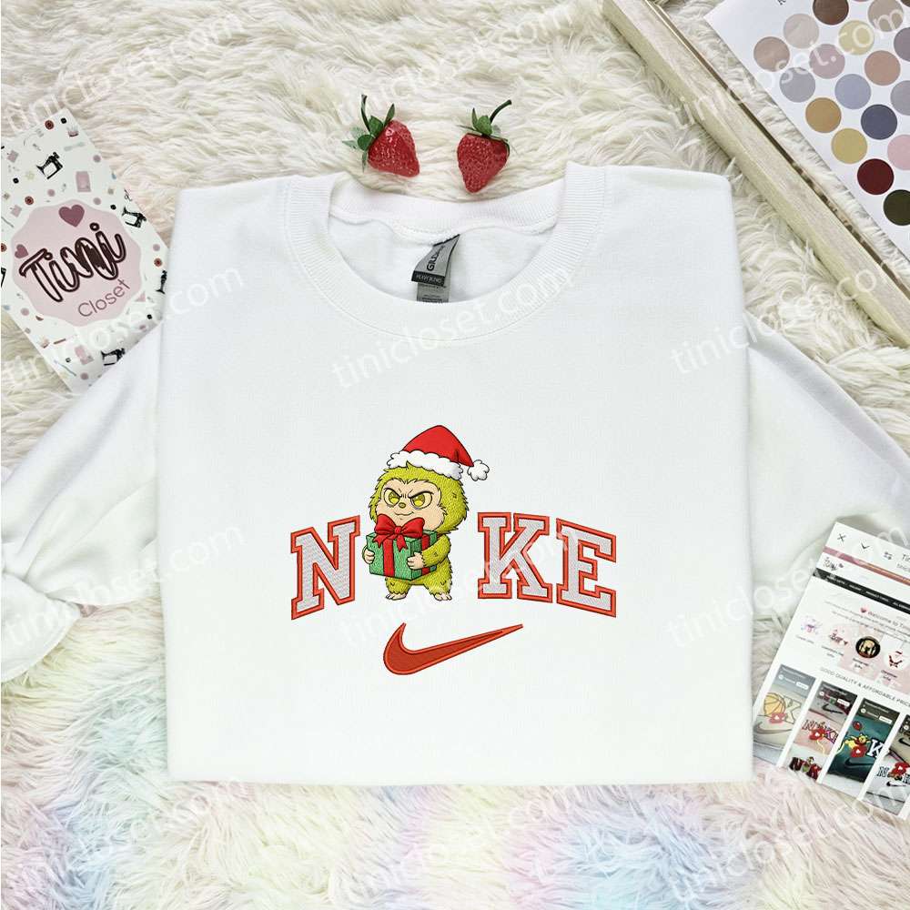 Green Labubu Xmas Embroidered Shirt, Art Toy Embroidered Hoodie, Best Christmas Gift