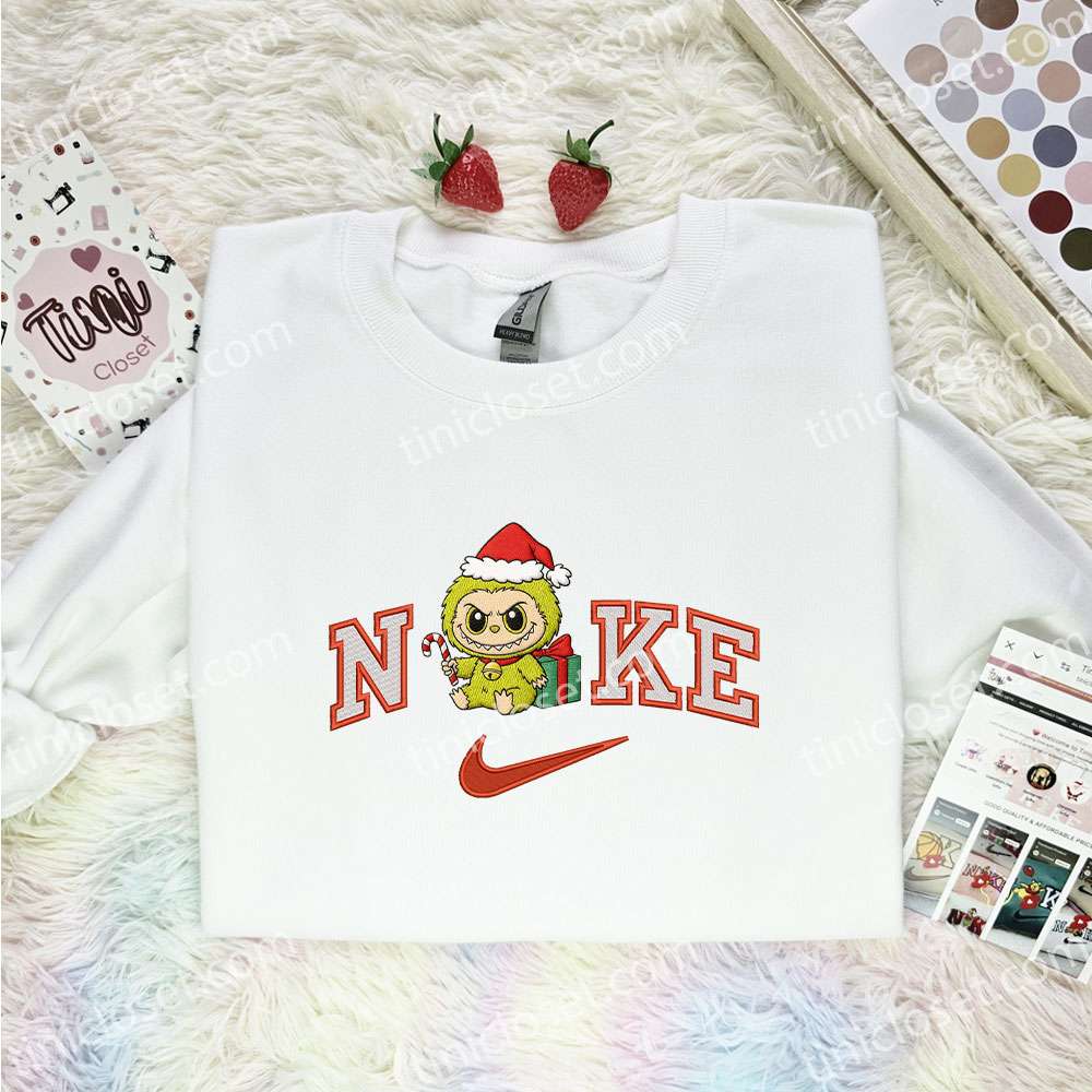 Grinch Labubu Candy Cane Embroidered Shirt, Art Toy Embroidered Hoodie, Best Christmas Gift