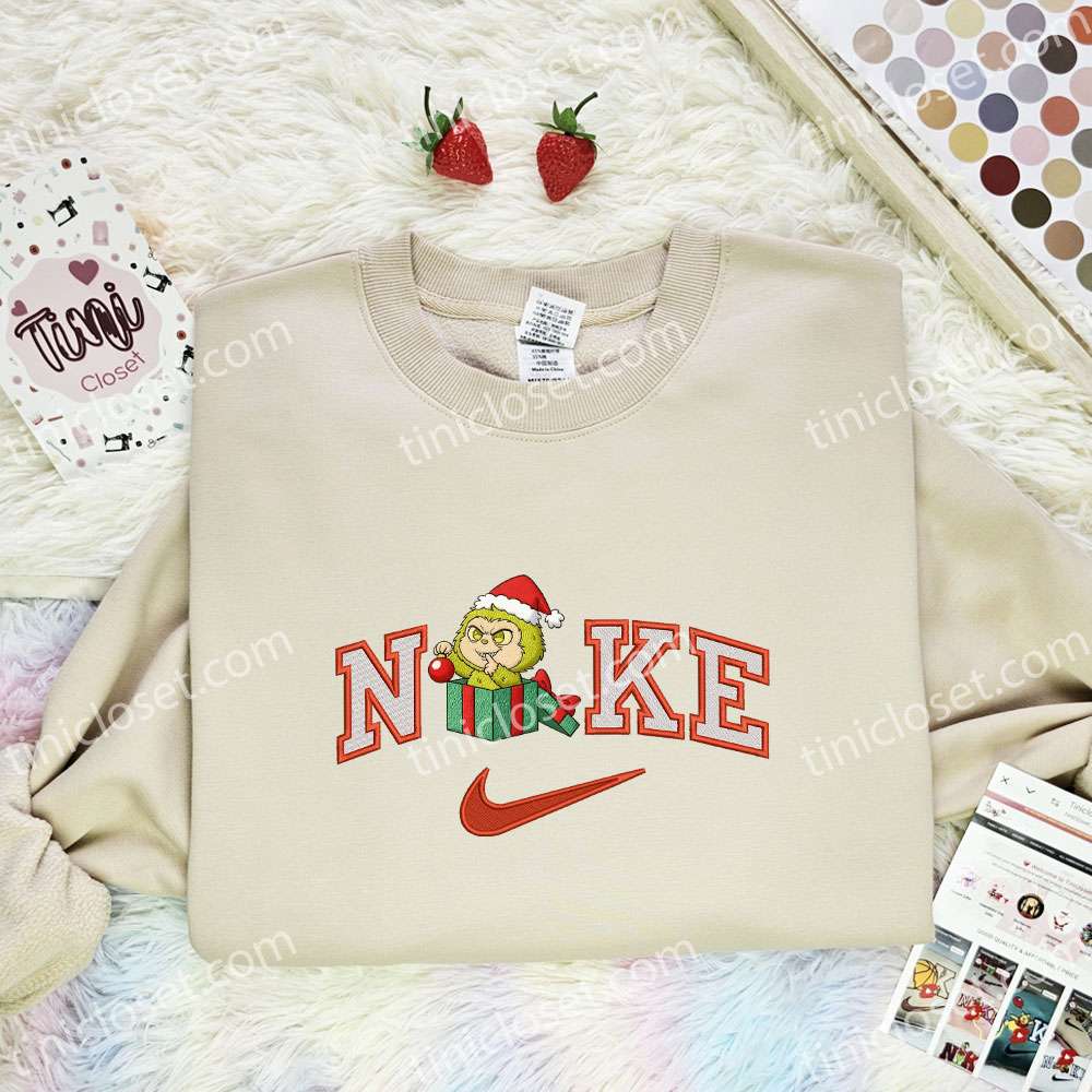 Grinch Labubu Gift Box Embroidered Shirt, Art Toy Embroidered Hoodie, Best Christmas Gift