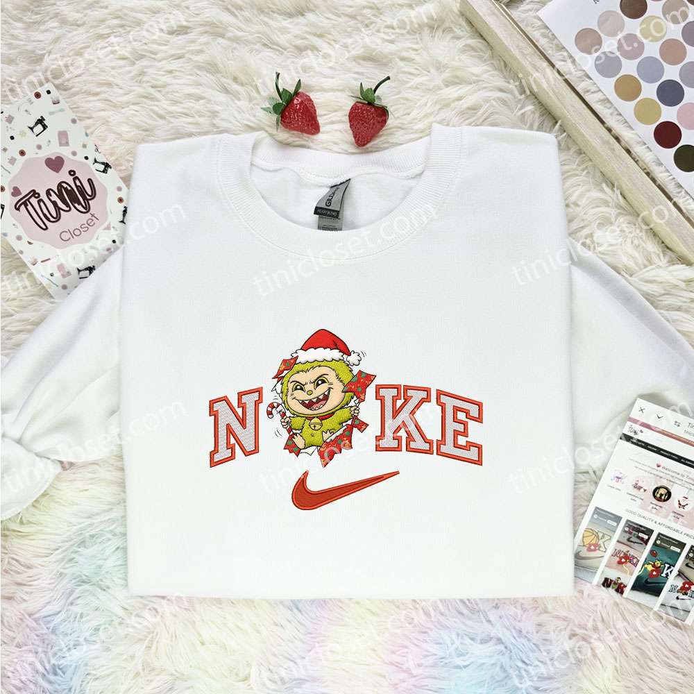 Grinch Labubu Gift Wrap Embroidered Shirt, Art Toy Embroidered Hoodie, Best Christmas Gift