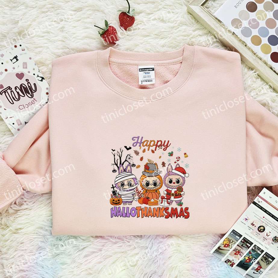 Labubu Xmas Embroidered Shirt, Art Toy Embroidered Hoodie, Best Christmas Gift