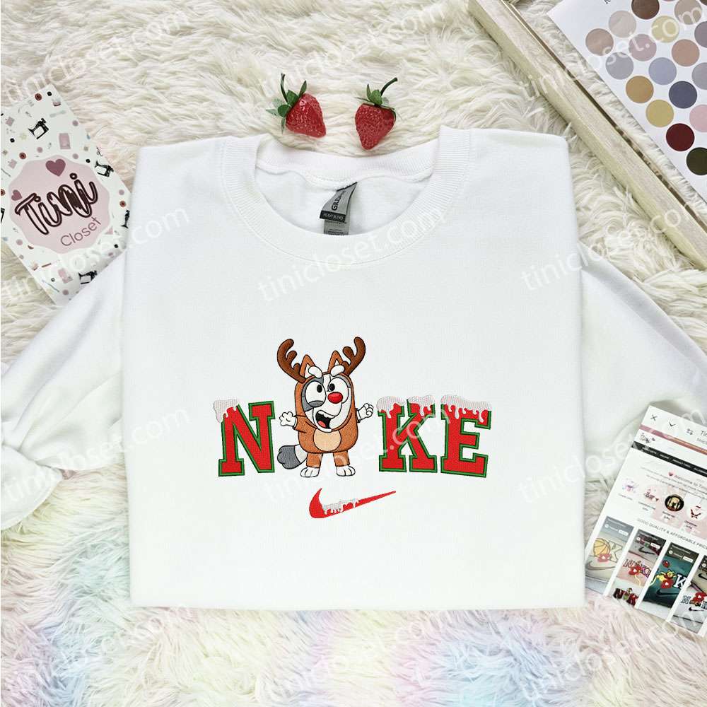 Muffin Reindeer Embroidered Shirt, Bluey Cartoon Embroidered Hoodie, Best Christmas Gift