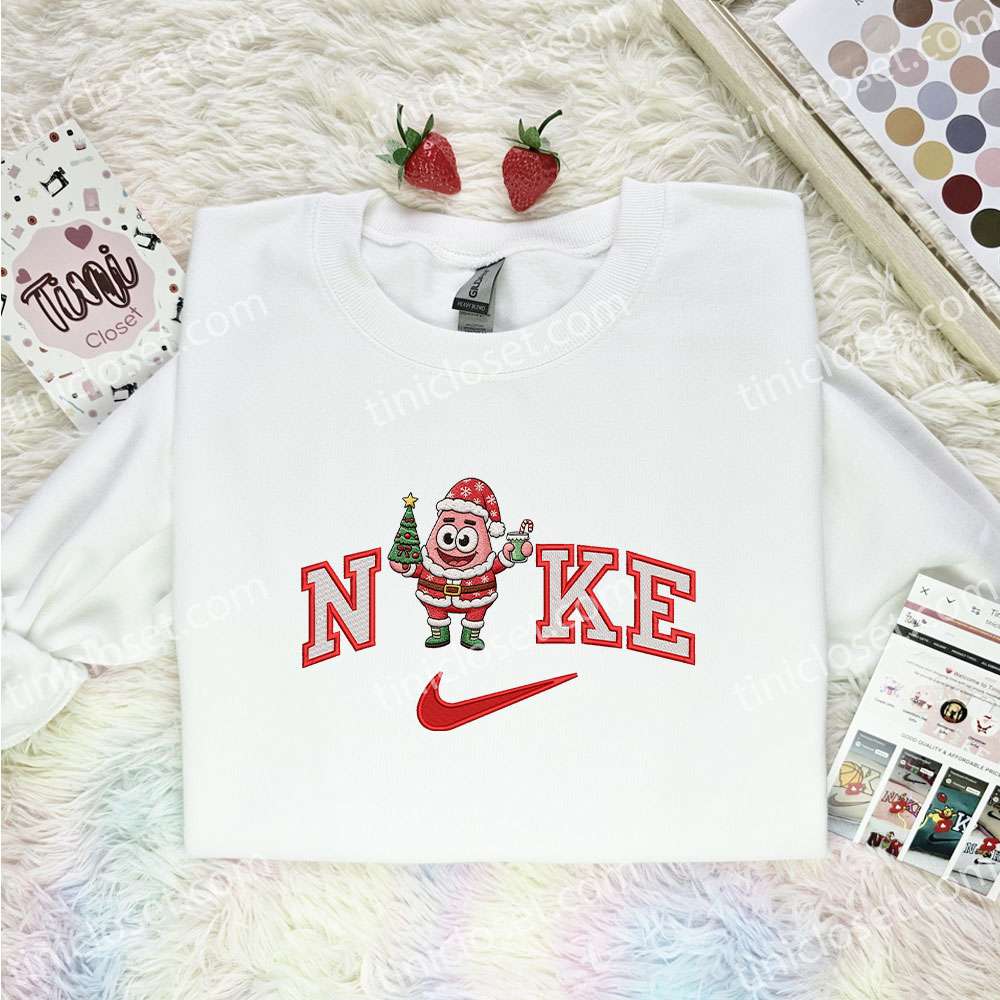 Patrick Star Xmas Embroidered Shirt, Spongebob Cartoon Embroidered Hoodie, Best Christmas Gift