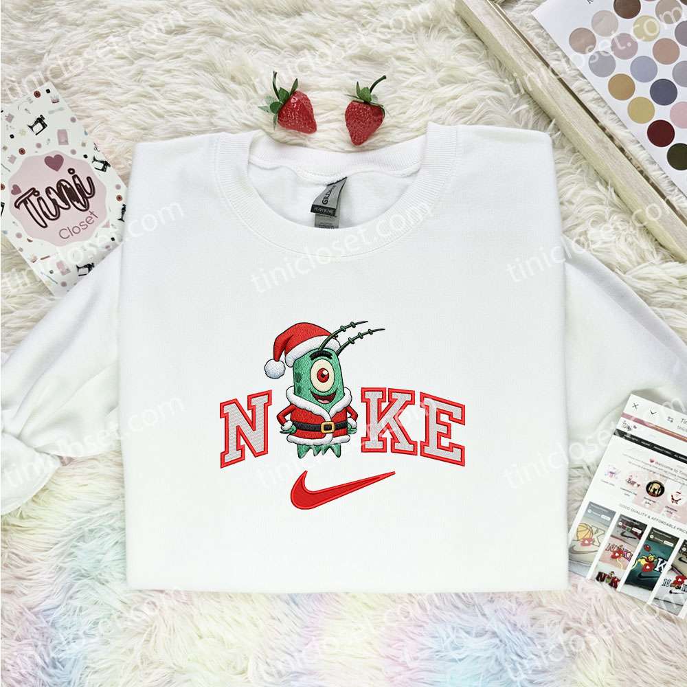 Plankton Xmas Embroidered Shirt, Spongebob Cartoon Embroidered Hoodie, Best Christmas Gift