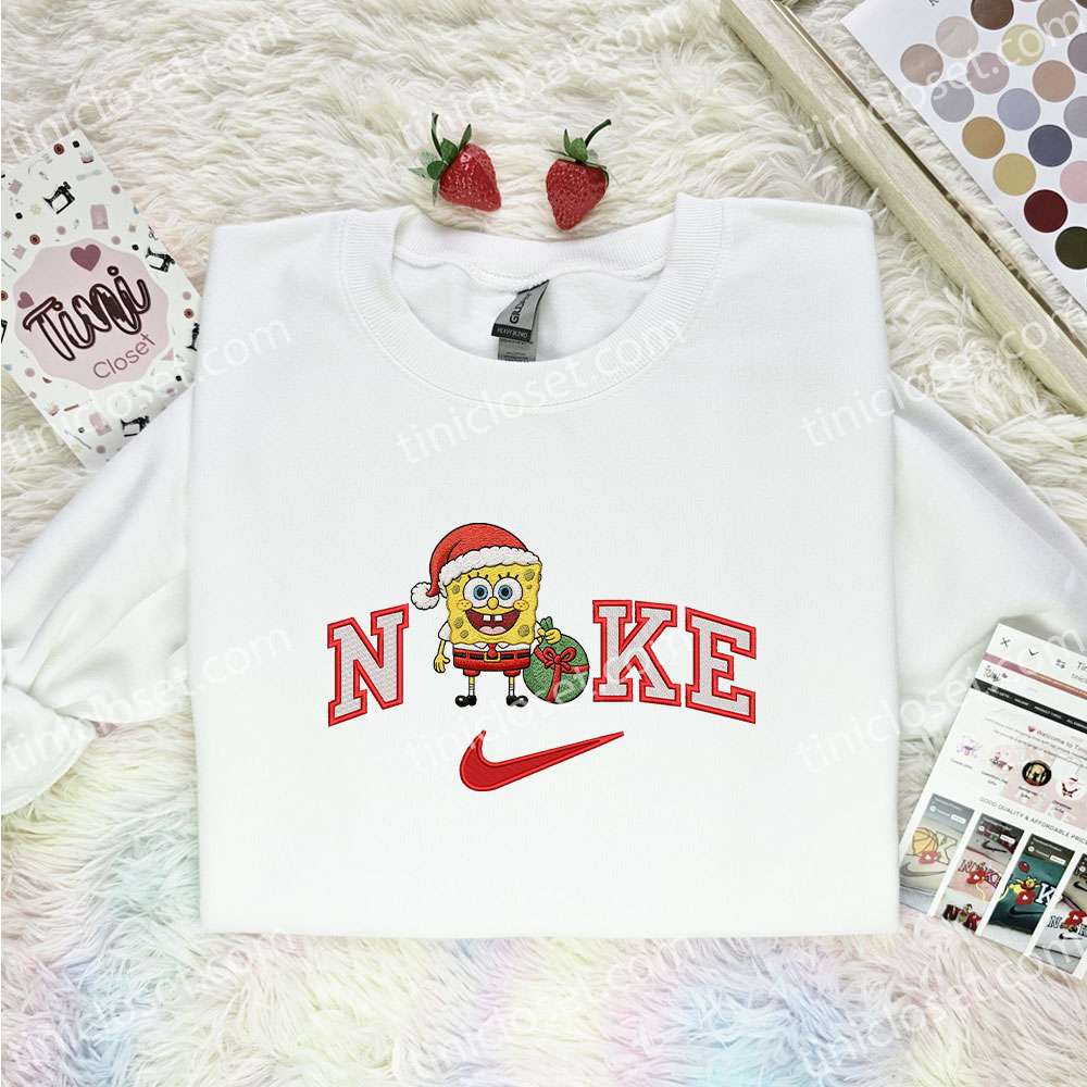 Spongebob Xmas Embroidered Shirt, Spongebob Cartoon Embroidered Hoodie, Best Christmas Gift