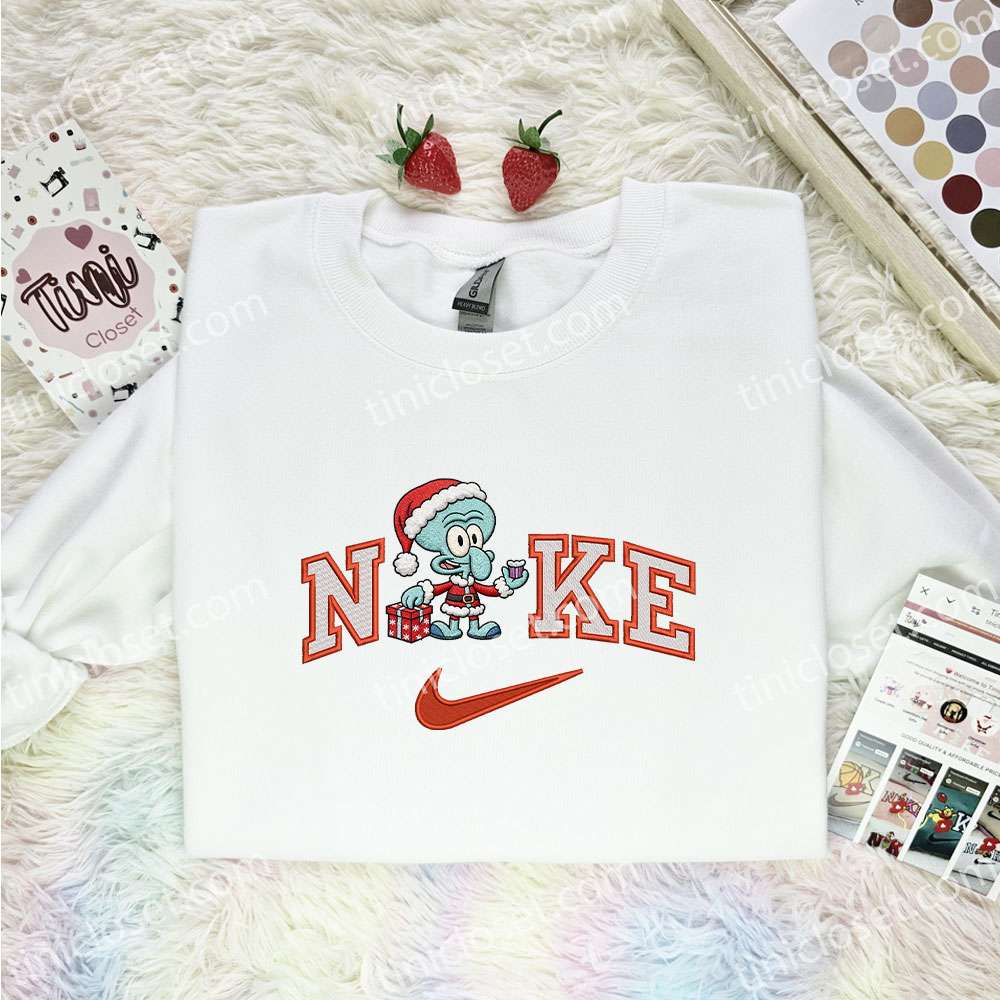 Squidward Xmas Embroidered Shirt, Spongebob Cartoon Embroidered Hoodie, Best Christmas Gift