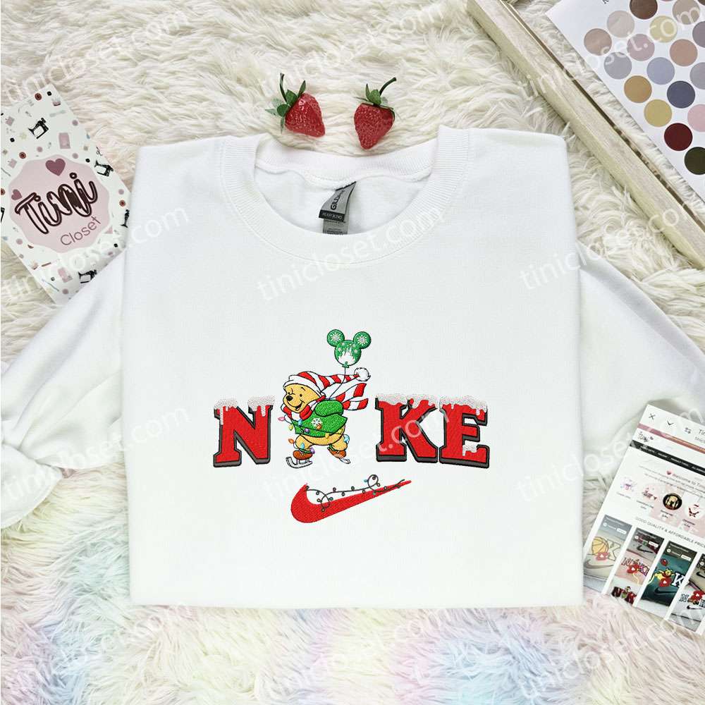 Winnie Pooh Xmas Embroidered Shirt, Disney Characters Embroidered Hoodie, Best Christmas Gift