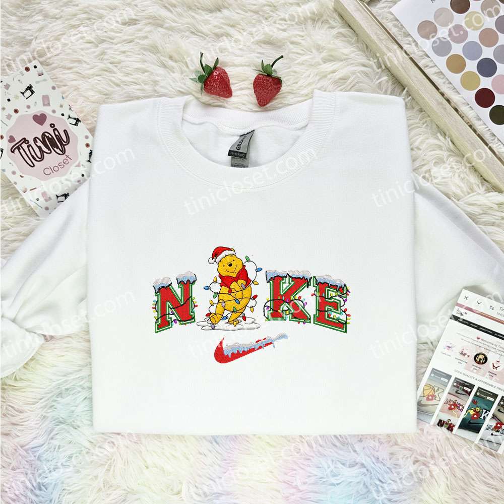 Winnie Pooh Xmas Embroidered Shirt, Disney Characters Embroidered Hoodie, Best Christmas Gift