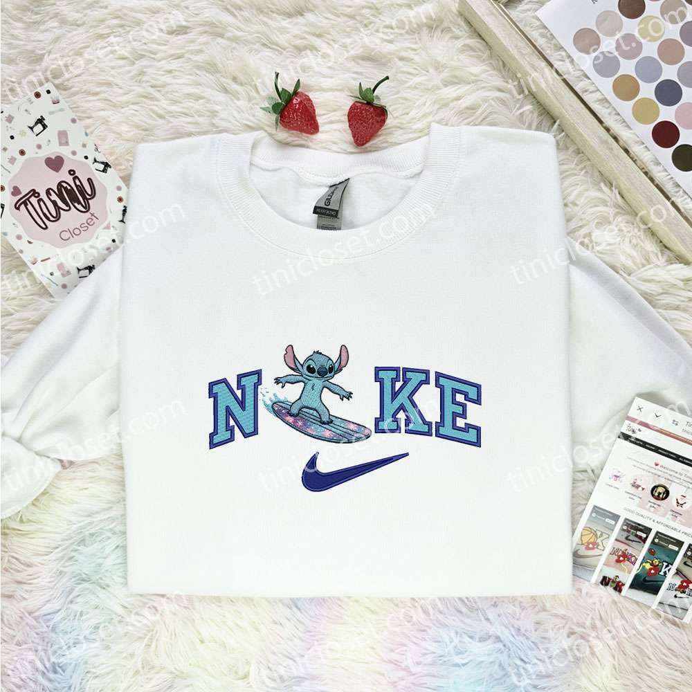 Stitch Surfing Embroidered Shirt, Cartoon Embroidered Hoodie, Disney Characters Embroidered T-Shirt Stitch Surfing Embroidered Shirt, Cartoon Embroidered Hoodie, Disney Characters Embroidered T-Shirt