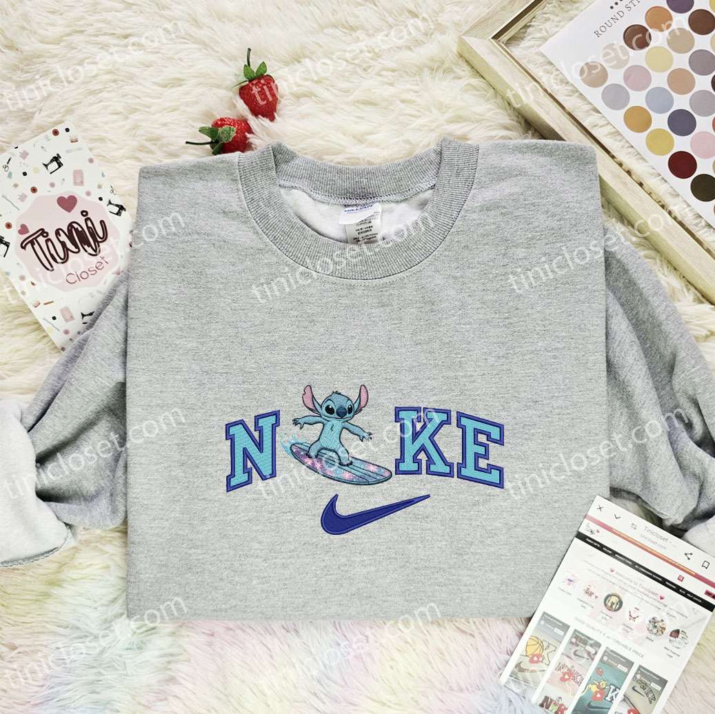 Stitch Surfing Embroidered Shirt, Cartoon Embroidered Hoodie, Disney Characters Embroidered T-Shirt Stitch Surfing Embroidered Shirt, Cartoon Embroidered Hoodie, Disney Characters Embroidered T-Shirt