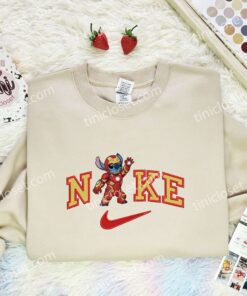 Stitch Iron Man Embroidered Shirt, Marvel Movie Embroidered Hoodie, Disney Characters Embroidered T-Shirt
