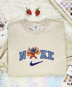 Stitch Human Torch Embroidered Shirt, Fantastic Four Movie Embroidered Hoodie, Disney Characters Embroidered T-Shirt