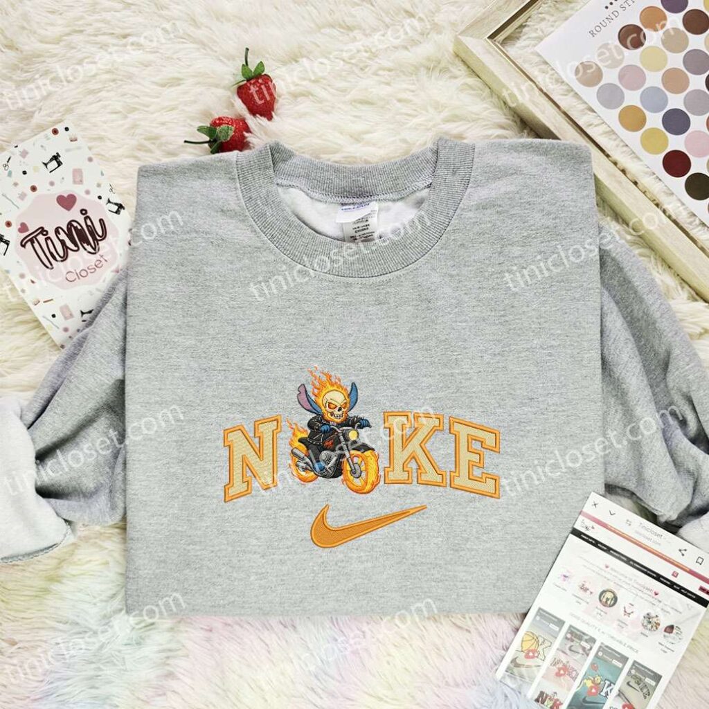 Stitch Ghost Rider Embroidered Shirt, Marvel Superhero Movie Embroidered Hoodie, Disney Characters Embroidered T-Shirt