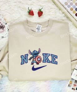 Stitch Captain America Embroidered Shirt, DC Superhero Movie Embroidered Hoodie, Disney Characters Embroidered T-Shirt