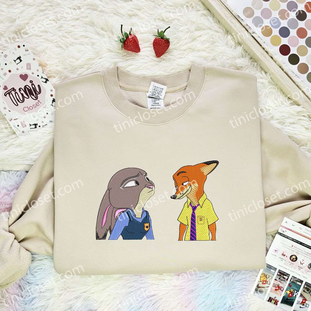 Judy And Nick Embroidered Shirt, Zootopia Movie Embroidered Hoodie, Disney Characters Embroidered T-Shirt Judy And Nick Embroidered Shirt, Zootopia Movie Embroidered Hoodie, Disney Characters Embroidered T-Shirt