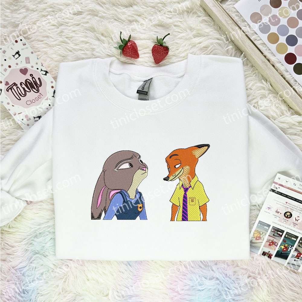 Judy And Nick Embroidered Shirt, Zootopia Movie Embroidered Hoodie, Disney Characters Embroidered T-Shirt Judy And Nick Embroidered Shirt, Zootopia Movie Embroidered Hoodie, Disney Characters Embroidered T-Shirt