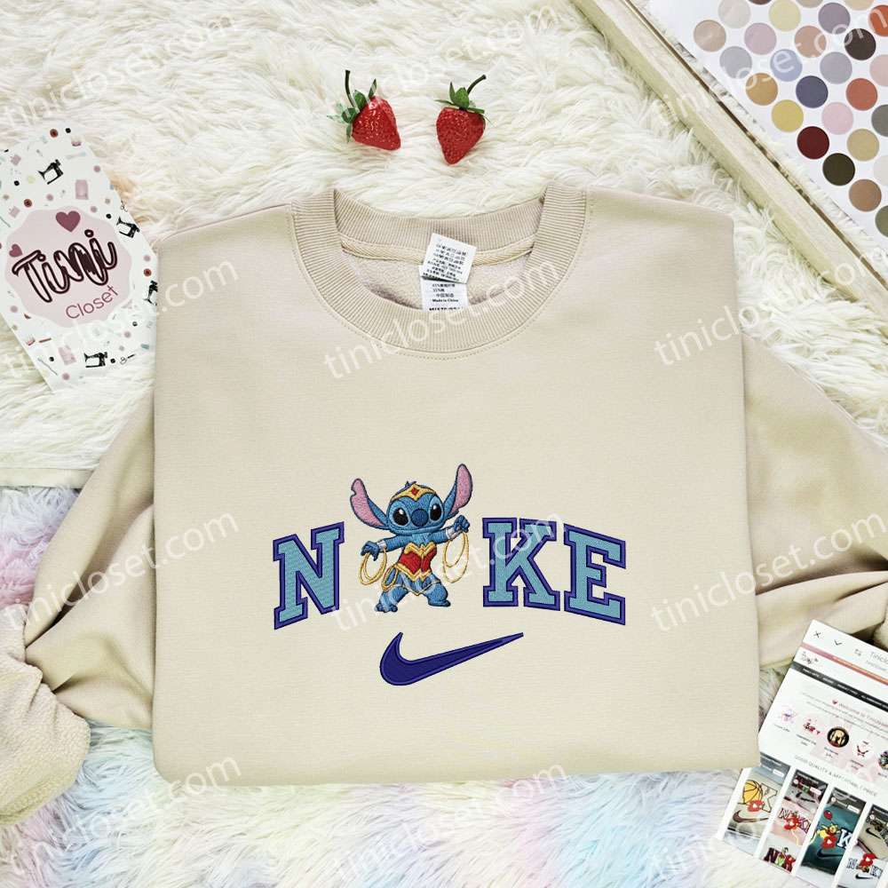 Stitch Wonder Woman Embroidered Shirt, DC Superhero Movie Embroidered Hoodie, Disney Characters Embroidered T-Shirt Stitch Wonder Woman Embroidered Shirt, DC Superhero Movie Embroidered Hoodie, Disney Characters Embroidered T-Shirt