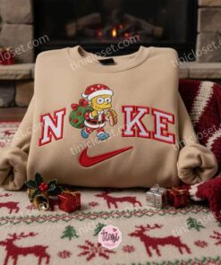 Bart Simpson Xmas Embroidered Shirt, Cartoon Embroidered Hoodie, Best Christmas Gift