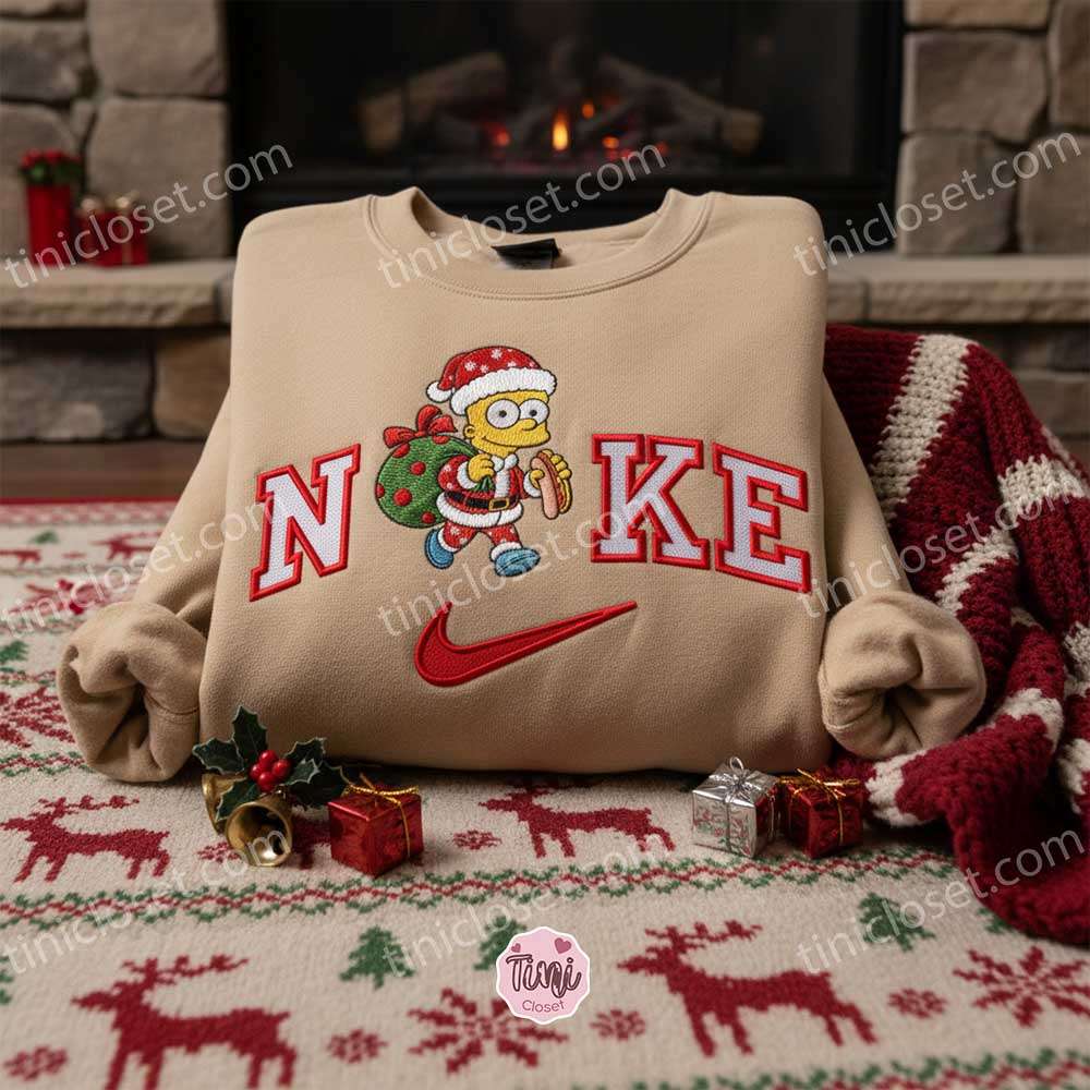 Bart Simpson Xmas Embroidered Shirt, Cartoon Embroidered Hoodie, Best Christmas Gift Bart Simpson Xmas Embroidered Shirt, Cartoon Embroidered Hoodie, Best Christmas Gift